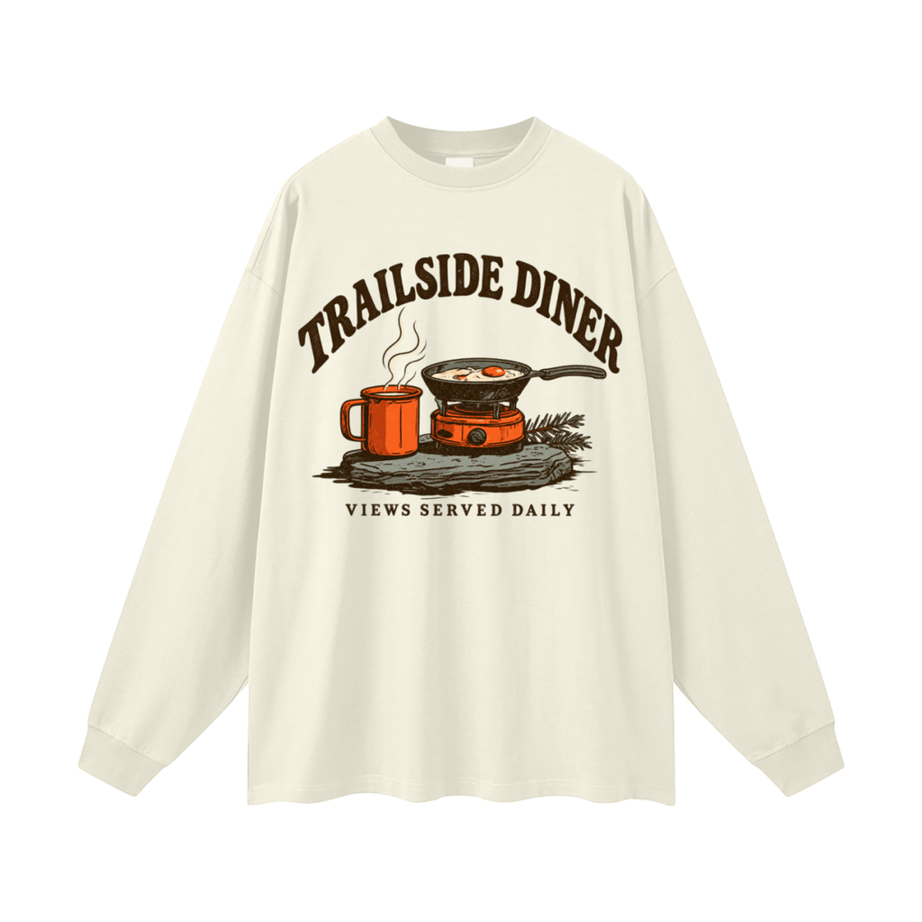 Trailside Diner. Views served daily Oversized Long Sleeve T-Shirt - Shirt Habit