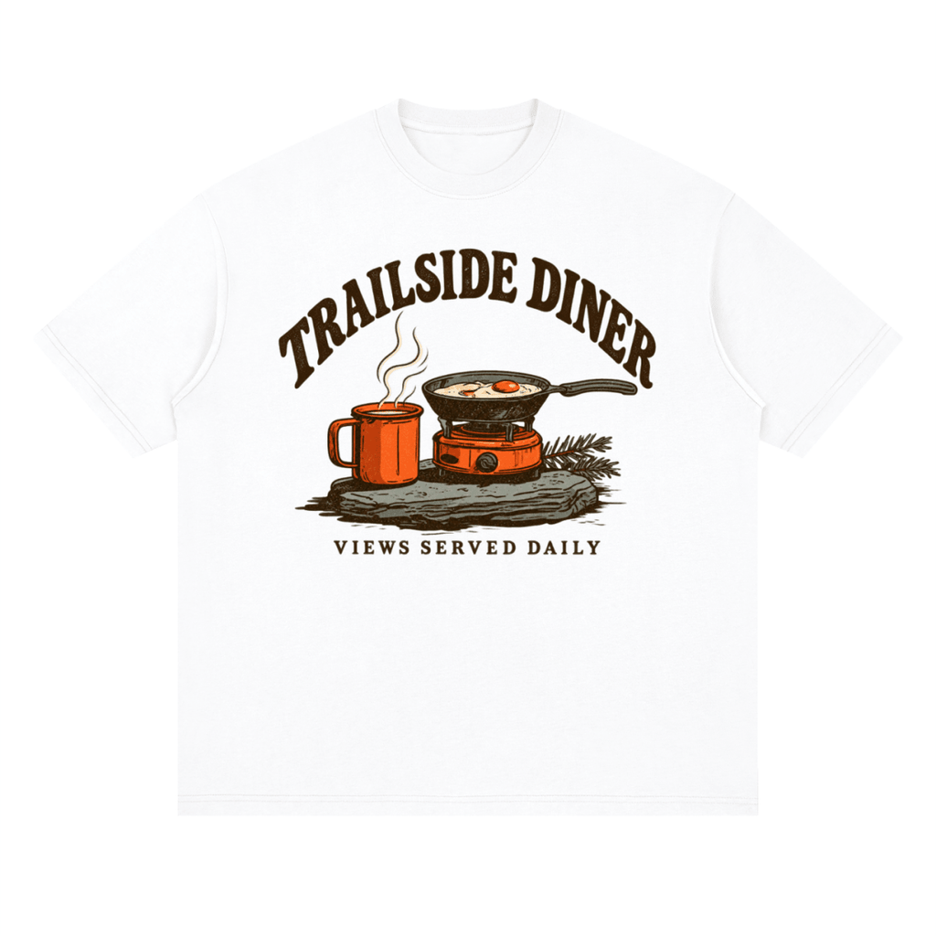 Trailside Diner. Views served daily Streetwear Loose Drop Shoulder T-Shirt - Shirt Habit