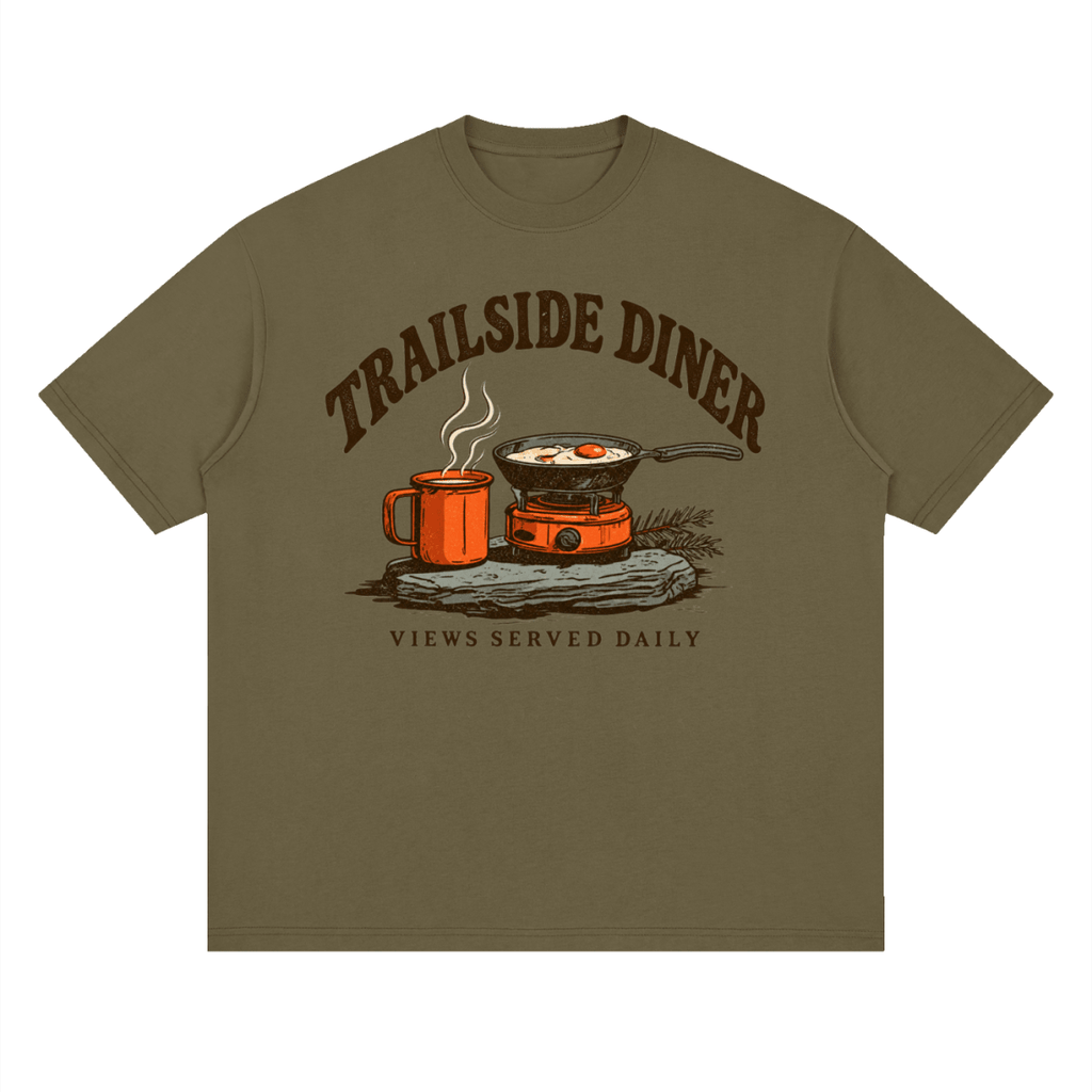 Trailside Diner. Views served daily Streetwear Loose Drop Shoulder T-Shirt - Shirt Habit
