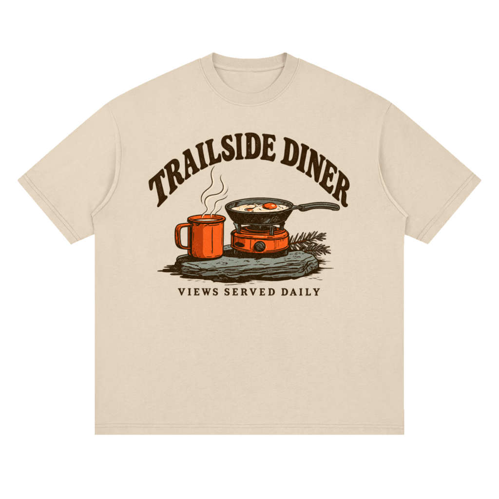 Trailside Diner. Views served daily Streetwear Loose Drop Shoulder T-Shirt - Shirt Habit