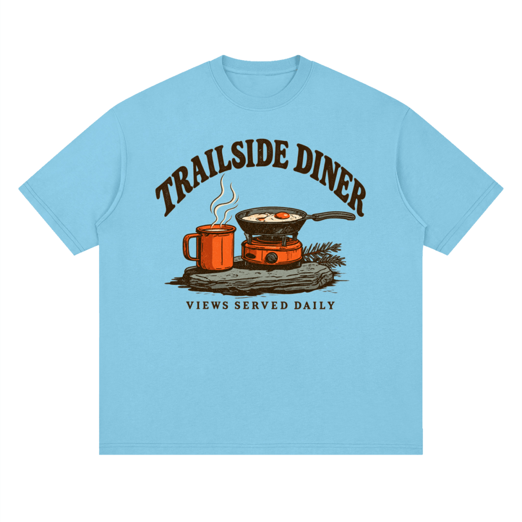 Trailside Diner. Views served daily Streetwear Loose Drop Shoulder T-Shirt - Shirt Habit