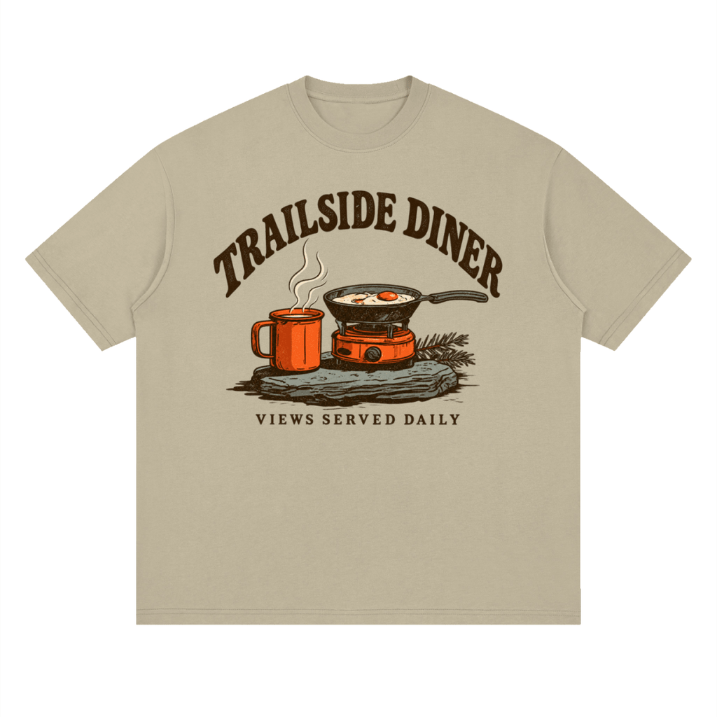 Trailside Diner. Views served daily Streetwear Loose Drop Shoulder T-Shirt - Shirt Habit