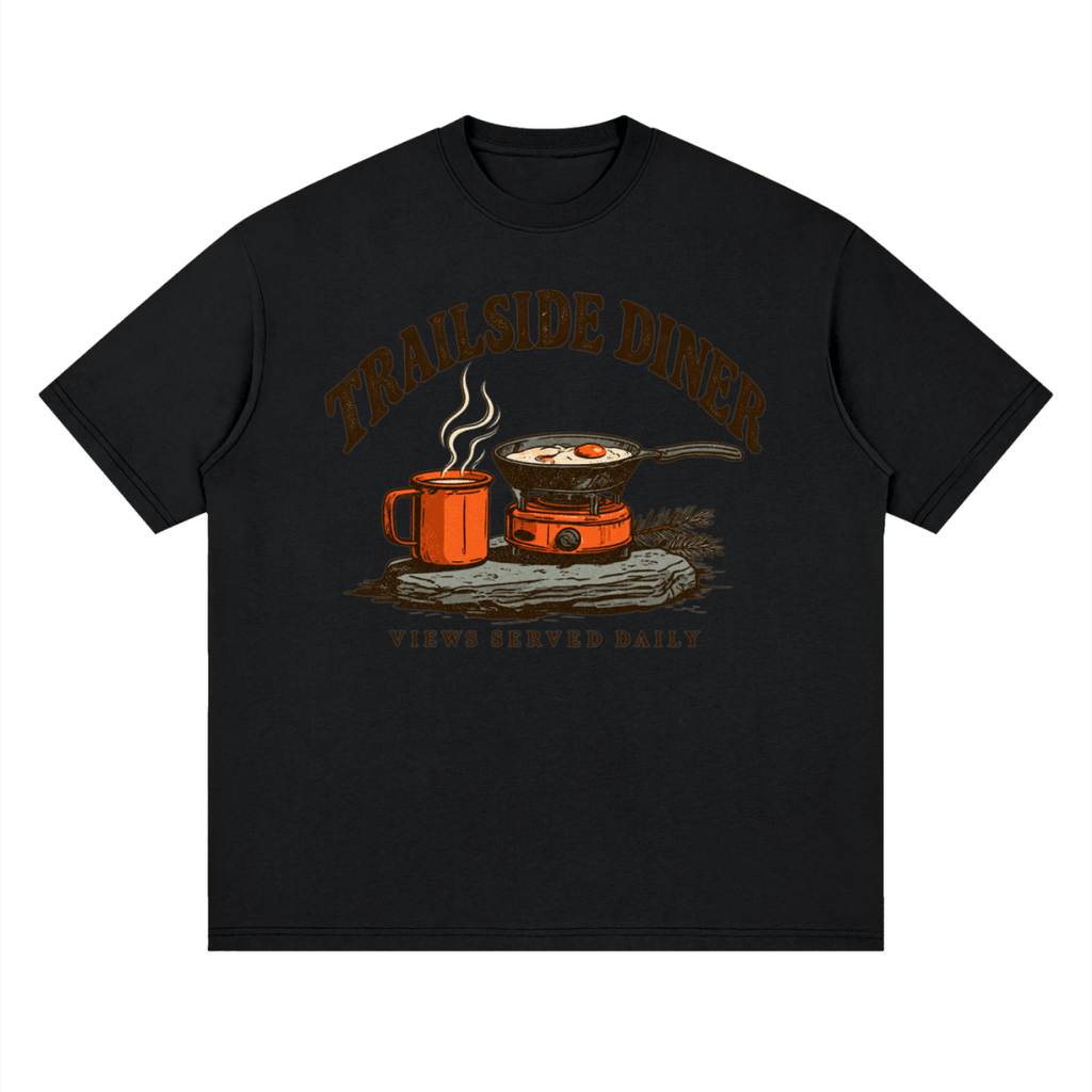 Trailside Diner. Views served daily Streetwear Loose Drop Shoulder T-Shirt - Shirt Habit