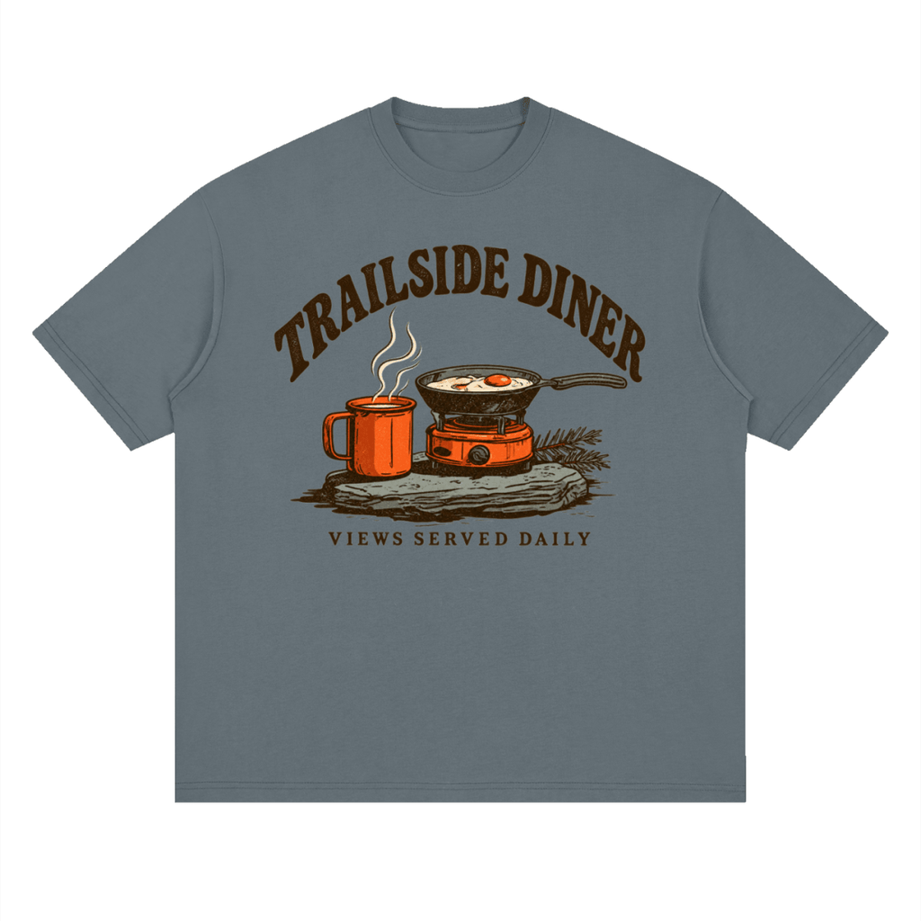 Trailside Diner. Views served daily Streetwear Loose Drop Shoulder T-Shirt - Shirt Habit