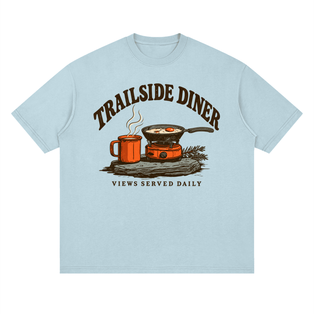 Trailside Diner. Views served daily Streetwear Loose Drop Shoulder T-Shirt - Shirt Habit